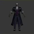 Game Movie Character in Long Black Coat Purple Vest White Shirt with Mechanical Arms