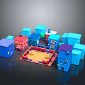 Colorful Miniature Buildings Forming Small Community With Central Open Plaza Area