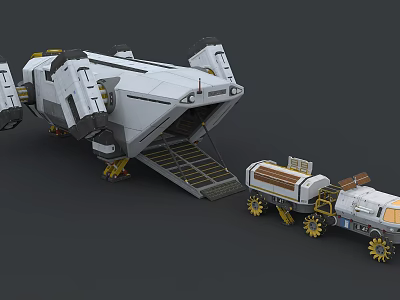 Futuristic Spacecraft With Docked Rover And Sci Fi Exploration Equipment 3d model