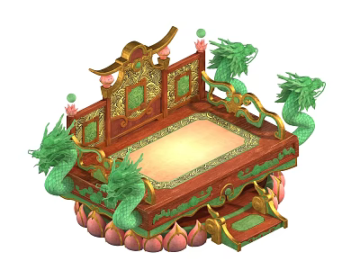 Traditional Chinese Armchair With Dragon Decorations Golden And Green Accents Ornate Carvings 3d model