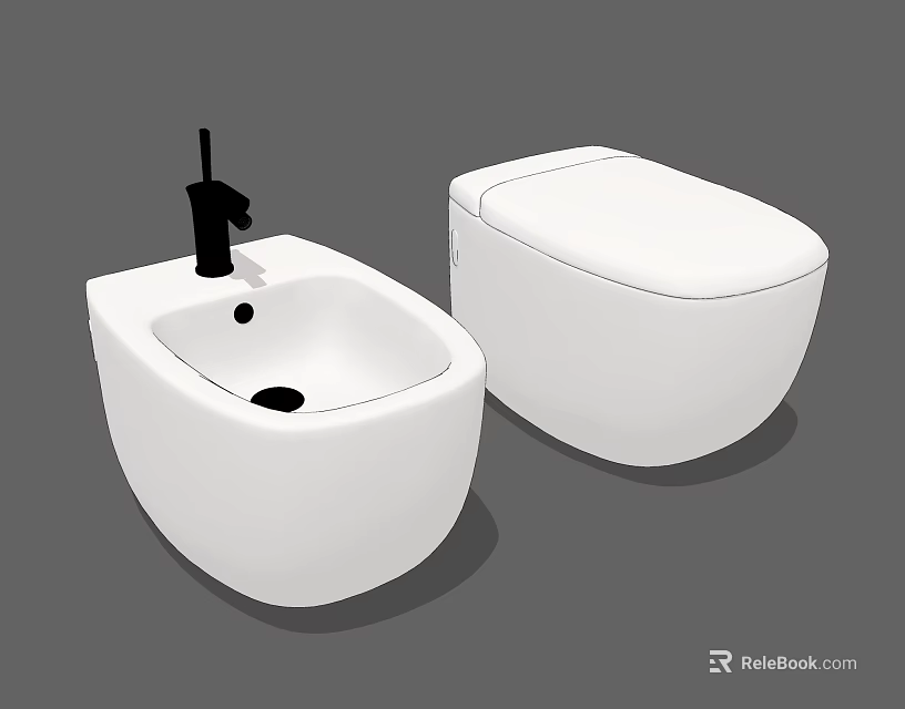 Modern White Toilet With Sink And Black Faucet In Bathroom Design 3d model 