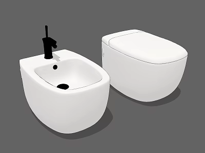 Modern White Toilet With Sink And Black Faucet In Bathroom Design 3d model