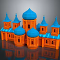 Ancient Architecture With Orange Main Structure Blue Domes Spires And Windows Design