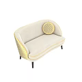 Light Gray Two Seater Sofa with Yellow Trim and Geometric Pattern Cushion 3d model
