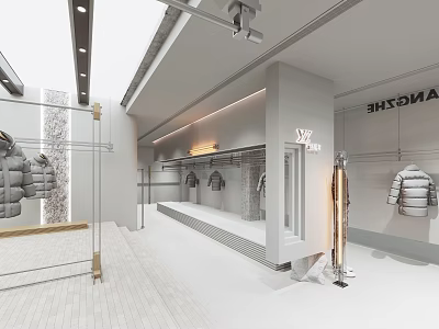 AMAXH Modern Clothing Store Interior With White Design Glass Door And Clothes On Hangers 3d model