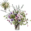 Beautiful Colorful Flowers In Decorative Vase With Purple Pink White Blooms Green Leaves And Branches