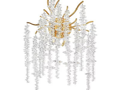 Elegant Modern Wall Lamp with Gold Metal Frame and Hanging Crystal Decorations 3d model
