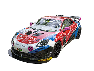 Red Blue White Race Car With Sponsor Logos Rear Wing And Racing Design Details 3d model