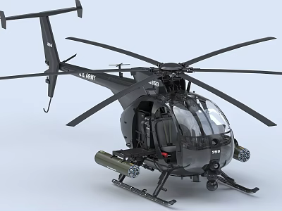 U.S. Navy Black Military Helicopter With Weapons Systems Transparent Cockpit And Rotors 3d model