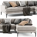 Modern Light Gray Fabric Sectional Sofa Design With Multiple Pillows And Throw Blanket 3d model