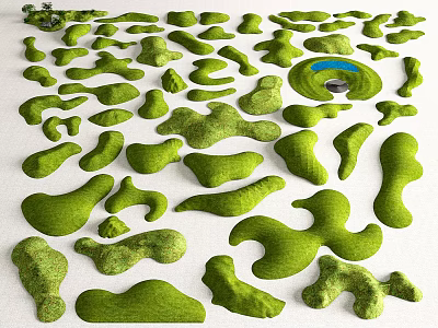 Green Microtopography Models With Various Undulating Shapes And Circular Features 3d model