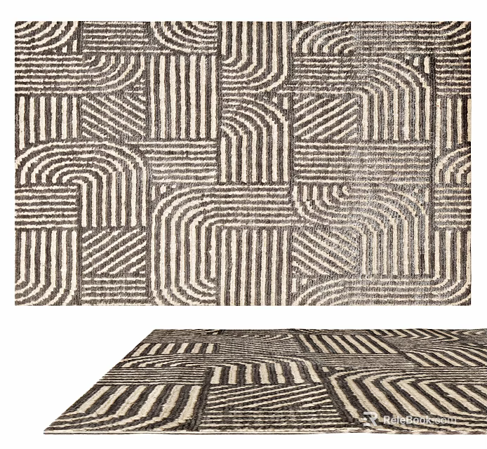 Square Rug With Abstract Geometric Line Patterns For Interior Decor 3d model 