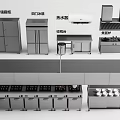 Kitchen Equipment With Cabinets Double Door Refrigerator Sterilizer Water Heater Range Hood And Stoves