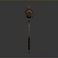 Futuristic Mechanical Hammer Weapon With Orange Red Accents And Metal Structure
