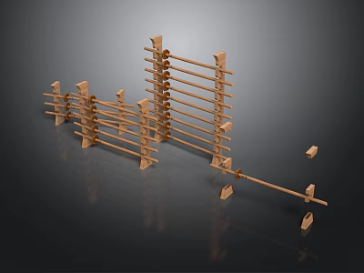 Ancient Wooden Defense Weapon Structure With Arranged Crossed Bars And Feet 3d model