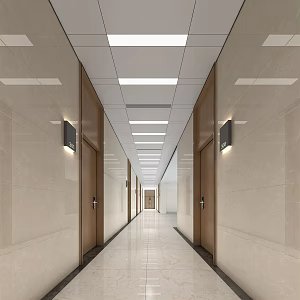 Modern aisle office aisle corridor door number 3d model