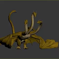 Golden Three Headed Dragon Fantasy Game Movie Character With Wings And Tails
