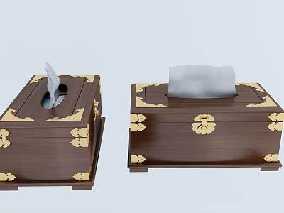 Wooden Tissue Box With Gold Decorative Accents As Essential Household Supplies 3d model