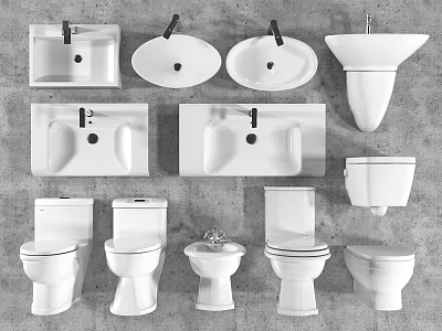Various White Toilet Designs For Bathroom Including Wall Hung And Close Coupled Models 3d model