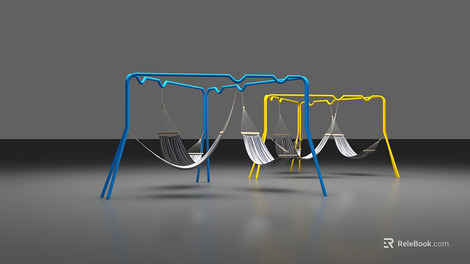 Modern Hammock With Blue And Yellow Metal Frame And Woven Fabric Design 3d model 
