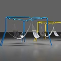 Modern Hammock With Blue And Yellow Metal Frame And Woven Fabric Design