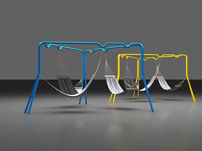 Modern Hammock With Blue And Yellow Metal Frame And Woven Fabric Design 3d model