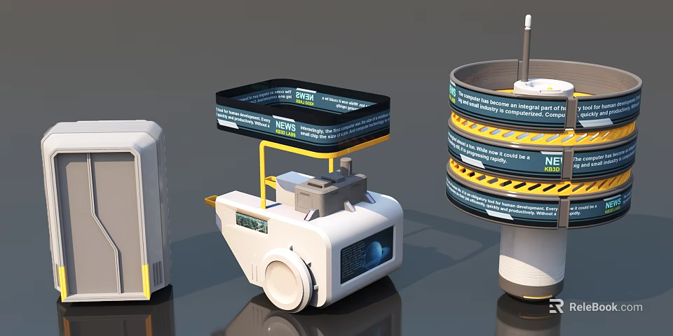 Mobile Display Shelves With Multi Tier Design And Digital Screen Panels 3d model 