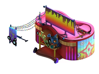 Cartoon Style Play Structure Stage With Colorful Equalizer Display Star Patterns Speakers And String Lights 3d model