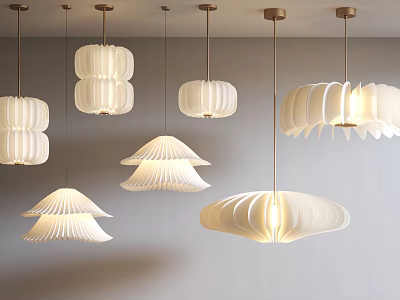 Modern Pendant Lights With Unique Layered Petal Shaped White Shades And Warm Lighting 3d model
