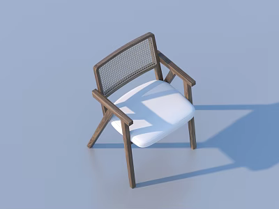 Modern Single Chair With Wooden Frame Mesh Backrest And White Seat 3d model