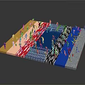 Colorful Segmented Zones Layout With Crowded People Distribution Scene
