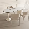 Modern Minimalist Tea Table And Chairs With White Marble Oval Top In Bright Room