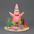Cartoon Patrick Star Character With Colorful Seaweed Coral And Marine Life