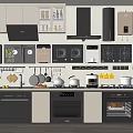 Modern Kitchen Interior Displaying Various Appliances Range Hood Microwave Coffee Maker And Oven