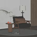 Cozy Single Armchair With Brown Pillow Wooden Side Table And Table Lamp In Modern Living Room