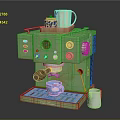 Commercial Green Espresso Machine With Coffee Dispensing Control Panel Knobs And Teapot Mug 3d model