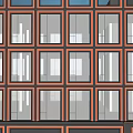 Modern Multi Story Office Building With Glass Curtain Walls And Tree Surroundings