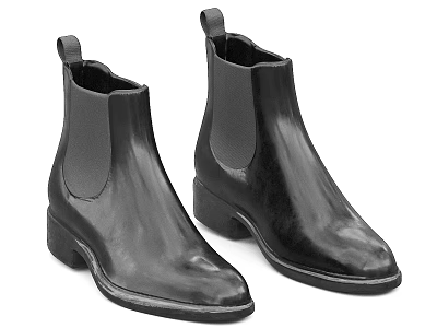 Black Leather Chelsea Ankle Boots with Elastic Side Panels and Low Heel 3d model