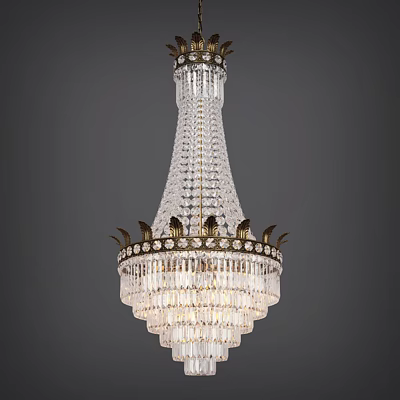 Luxurious Crystal Chandelier With Multi tier Clear Crystals And Golden Metal Accents 3d model