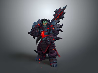 Fierce Orc Warrior In Spiked Armor With Red Glowing Weapon And Battle Stance 3d model