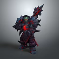 Fierce Orc Warrior In Spiked Armor With Red Glowing Weapon And Battle Stance