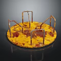 Rusty Metal Playground Spinning Platform With Yellow Rusted Surface And Metal Bars