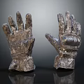 Two Artistic Metal Gloves Sculpture With Detailed Texture And Reflective Base