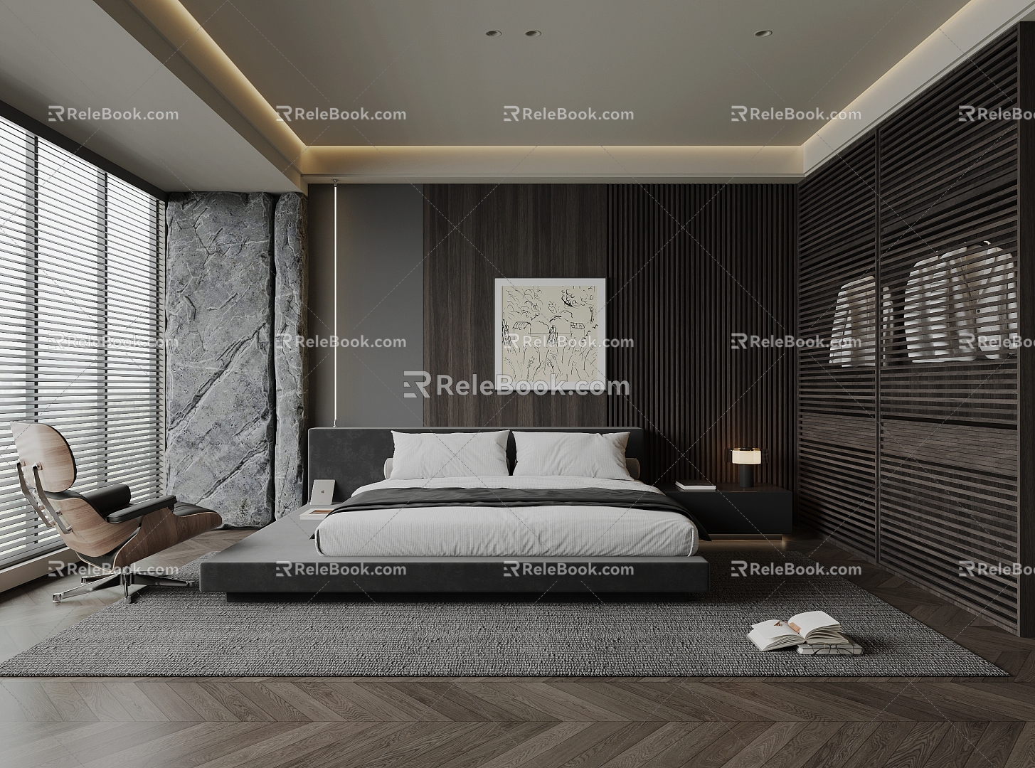 Minimalist Premium Grey Bedroom 3d model