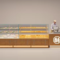 Bakery Glass Display Case Shelves With Pastries Breads And Wooden Base
