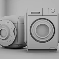 Two Modern White Washing Machines With Transparent Doors And Sleek Home Appliance Design