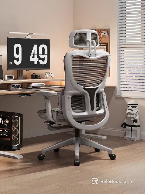 Ergonomic Gray Mesh Office Chair with Headrest for Home Office Gaming Setup 3d model 