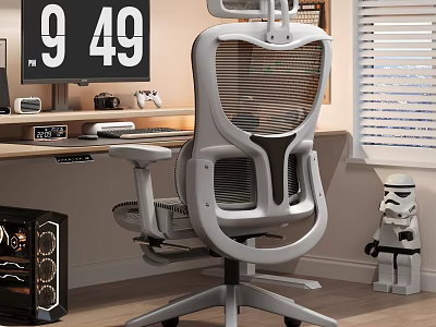 Ergonomic Gray Mesh Office Chair with Headrest for Home Office Gaming Setup 3d model