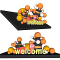 Welcome Decorative Display With Orange Black Spheres And Gift Boxes 3d model