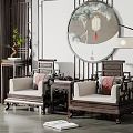 Chinese Casual Sofa Combination Carved Single Sofa Combination 3d model